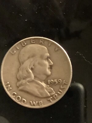 1959 D US Benjamin Franklin LIBERTY BELL Vintage Silver Eagle Half Dollar Coin - Image 1 of 4