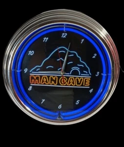 Mancave Neon Quartz Clock 15" Round Chrome Trim Bar Game Room Gift  - Picture 1 of 7