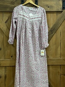 EILEEN WEST NIGHTGOWN 100% COTTON Long Gray & Pink Roses Floral Sz Small NEW - Picture 1 of 5
