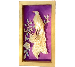 Vtg Capiz Seashell Art 3D Mosaic Peacock Bird Wood Frame Made Philippines - Bild 1 von 5