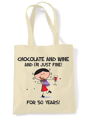 TRIBAL T-SHIRTS SCHOKOLADE & WEIN 50. GEBURTSTAG SCHULTERTASCHE - Geschenk Geschenk Shopping