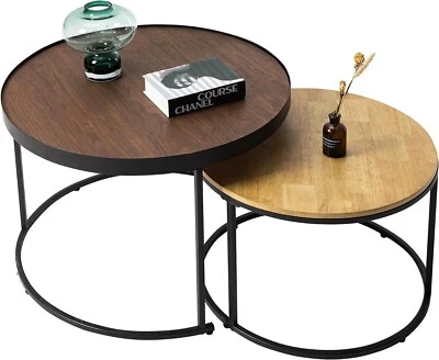 Round Coffee Table Set of 2 Nesting End Side Tables Living Room Home Office UK - Image 1 of 4