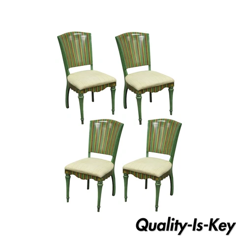 4 Decorator French Country Hollywood Regency Green Painted Dining Side Chairs Cover