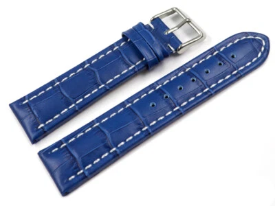 Bracelet montre cuir de veau grain croco bleu surpiqué 18mm 20mm 22mm 24mm - Photo 1/2