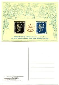 Carte postale philatélique allemande : timbres ENGLAND de 1840