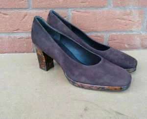 NINE WEST BROWN SUEDE LEATHER WOMENS COURT SHOES BLOCK HEELS SIZE UK 5.5 - Picture 1 of 6