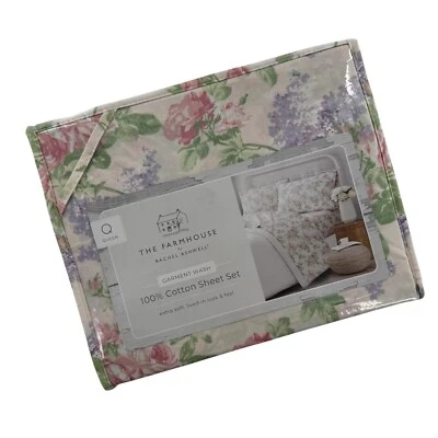 Shabby Chic Rachel Ashwell Farmhouse 4pc Queen Sheet Set Cottage Pink Floral New - Image 1 of 4