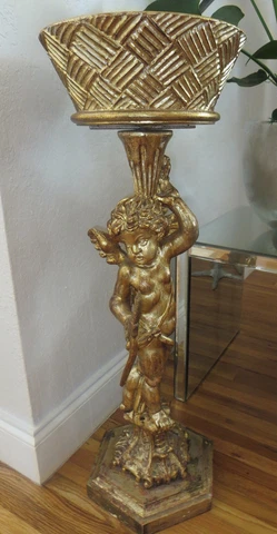 Antique Italian Wood Cherub Plant Stand Cover