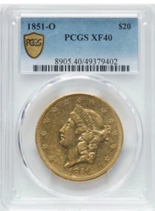 1851-O $20 GOLD LIBERTY HEAD DOUBLE  EAGLE PCGS XF 40 - Picture 1 of 6
