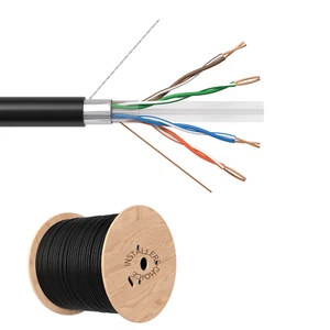 Cable Ethernet de red exterior blindado CAT6 FTP de 1000 pies a granel 550 MHz 23 AWG negro - Imagen 1 de 7