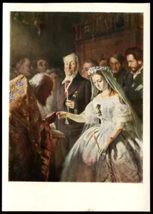 1959, matrimonio desigual, mesalianza, postal rusa de colección - Imagen 1 de 2
