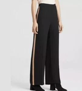 Eileen Fisher Georgette Silk Crepe Side Stripe Straight Leg Pants 18P Black - Picture 1 of 15