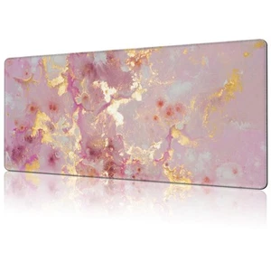 NIYLYNSYN Mouse Pad Large Pink and Gold Marble Non-Slip Gaming Desk Mat with - Afbeelding 1 van 6