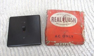 Original Vintage FALKS Bakelite Flush Fit Square Light Switch & (Part) Box - Image 1 of 4