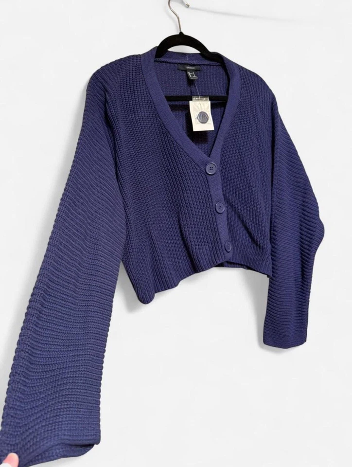 Cárdigan ligero para mujer Forever 21 azul marino suéter botón delantero, pequeño Foto 1 de 4