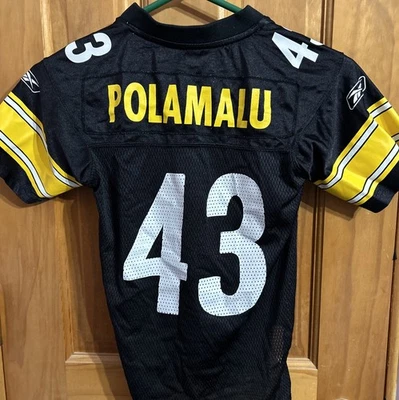 NOVO Reebok Pittsburgh Steelers #43 Troy Polamalu Meninos Pequeno Tamanho 8 Jersey Defeitos - Imagem 1 de 4