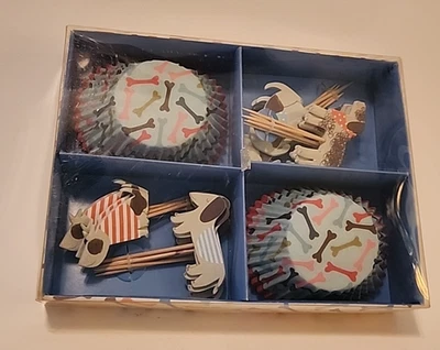 Dog Puppy Cupcake Decorations Meri Meri Woof Woof 45-0100 NIB Paper Liners&Picks - Image 1 of 4