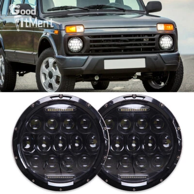 Pair 7" LED Headlight DRL Hi/lo Beam Round 6500K For Lada Niva Suzuki Samurai - Image 1 of 4