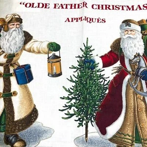 Vintage Cotton Fabric Applique Panel Olde Father Christmas plus 3 more Santas - Picture 1 of 7