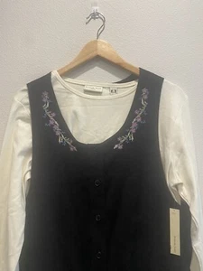VTG AMANDA SMITH SZ L Pinafore Dress Velvet Embroidery Floral Kindergarten 90S - Picture 1 of 23