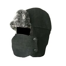 Canvas Winter Trapper Hat With Removable Face Mask And Ear Cap Aviator Hat Black