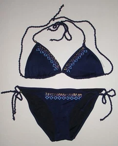 ABERCROMBIE BIKINI SWIMSUIT JUNIORS TEENS M MEDIUM BLUE WITH SEQUINS  - Picture 1 of 2