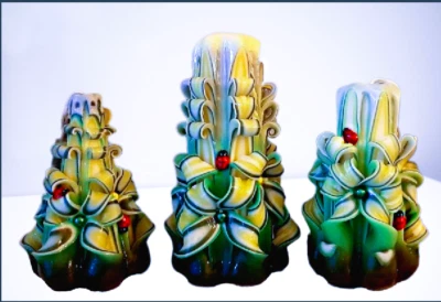 Geschnitzte Kerzen, einzigartige Geschenkkerze, handgefertigt,  „Blumenhimmel“ - Bild 1 von 4