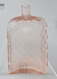 Vintage Antique Pink Quilted Diamond MCM Decanter Signed 7"