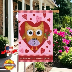 Evergreen Valentines Owl Decorative Large House Flag 29"x43" Love Romance Heart - Picture 1 of 14