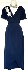 ABITO QUIZ RICH NAVY RICAMATO FLOREALE MIDI OCCASIONE FESTA TAGLIA 18 nuovo con etichetta - Foto 1 di 7