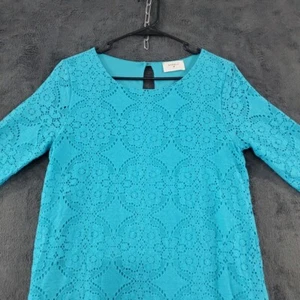 Everly Women's Shift Dress Lace Teal Blue 3/4 Sleeve Lined Size M Style DR5794 - Picture 1 of 11