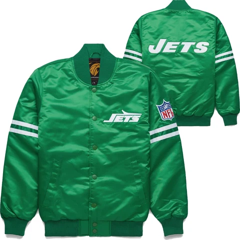 80s NFL New York Jets Green Satin Varsity Jacket full-snap Embroidery logos Cover