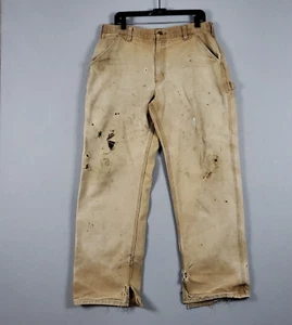 Carhartt Pants Mens 34 Brown Carpenter Duck Canvas Distressed Work B11 BRN 34x30 - Picture 1 of 12