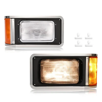 Pair Headlights W/Bezel&Bulbs For Mack CH613 SFA Hood Truck 1990-2017 Left Right - Image 1 of 4