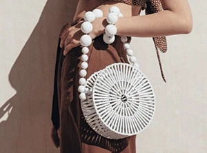 CULT GAIA Luna White Wood Bamboo Round Shoulder Bag NWOT - Picture 1 of 5