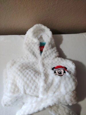 DISNEY Mickey Mouse Bata Bebé Navidad Santa Blanco Suave 0-12 Meses NUEVO CON ETIQUETAS NUEVO Foto 1 de 4