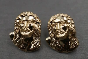 Pendientes de tachuelas cara de Jesús con corte de diamante de oro amarillo liso de 10 K. Hombres y mujeres - Imagen 1 de 12