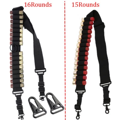 Tactical 2 Point Shotgun Sling 15/16 Rounds Shell Ammo Holder Bandolier 12/20Ga