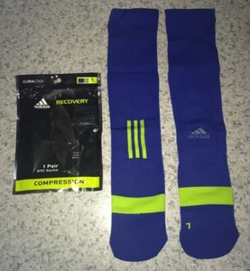 ADIDAS Muscle Recovery Compression Climacool OTC Blue Lime Socks NEW Youth 13-4 - Picture 1 of 5