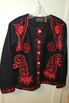 Vintage Alex Kim Jacket Red Embroidery on Black Cotton w/Black Liner sz. Medium  - Image 1 of 4