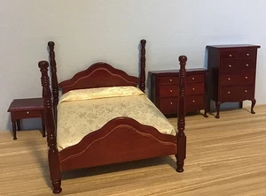 Puppenhaus Vintage 4-teiliges Mahagoni Schlafzimmer Set Maßstab 1:12 - Bild 1 von 22