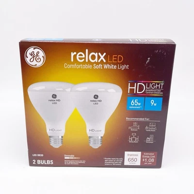 GE Relax Soft White HD LED Light Bulb BR30 9 Watt, 65 Watt Replacement, 2 Pack - Image 1 of 4
