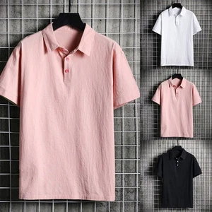 Mens Shirt Tops Office Outdoor Polyester Short Sleeve Button Collar T Shirt Tees - Picture 1 of 10