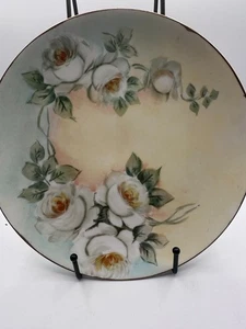 Vintage Hand Painted Porcelain Plate – White Roses – Signed 1953 14” - Picture 1 of 5