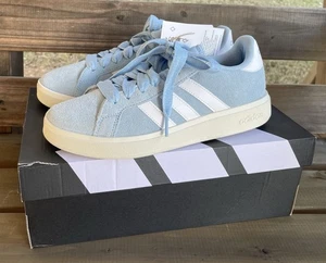 ✅NIB Adidas Grand Court Base 00 Blue Suede & White Women 8.5M Athletic Shoes - Picture 1 of 19
