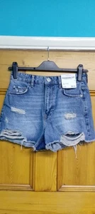 GEORGE DENIM HIGH WAISTED SHORTS DISTRESSED FEEL MID BLUE WOMEN'S SIZE 10 - Picture 1 of 9