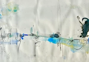 Angebotener Künstler signiert WEINTRAUB ABSTRAKT ORIGINAL großes Aquarell auf Papier - Bild 1 von 9