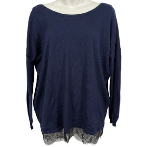 Joie Womens Navy Black Lace Trim Cashmere Wool Blend Sweater Lightweight sz XS - Picture 1 of 17