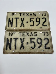 1973 Vintage Texas License Plate Matched Pair NTX 592 Used Plates 70s - Picture 1 of 5