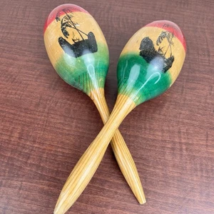 Patti-Originals Wood Maracas Hand Painted Pair Percussion Instrument 11in Set - Bild 1 von 8